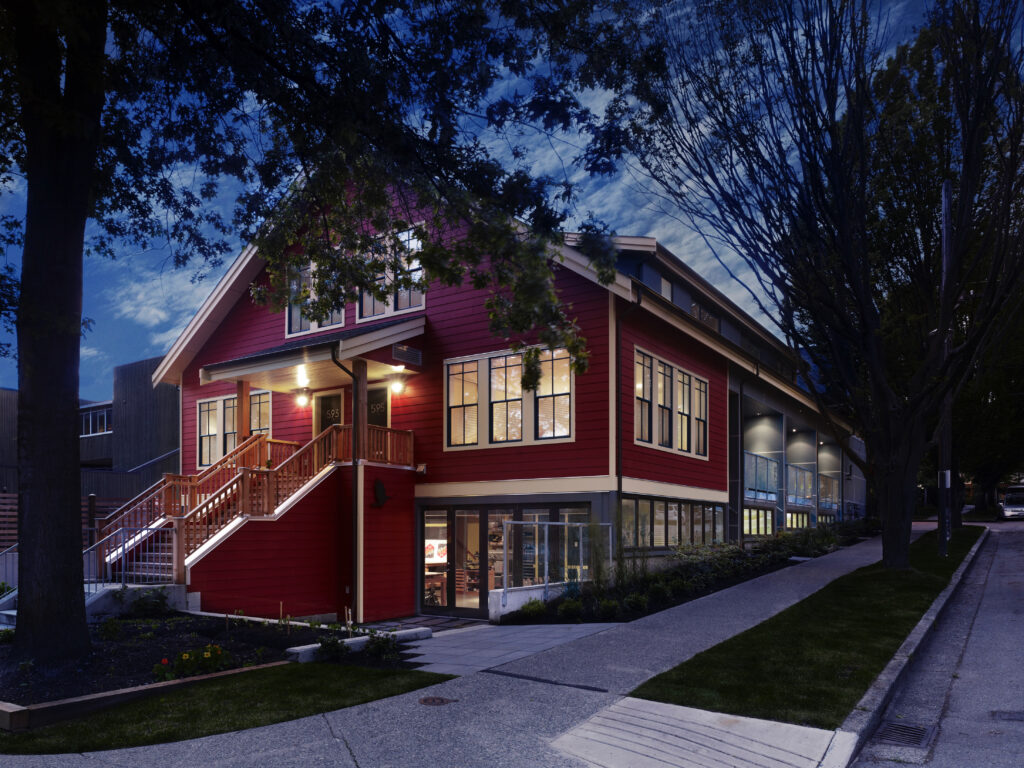 Converted School house on corner lot; Project Team: HBBH Architects; Photo Credit: HBBH Architects. 5 units; Fiveplex; 1 blg