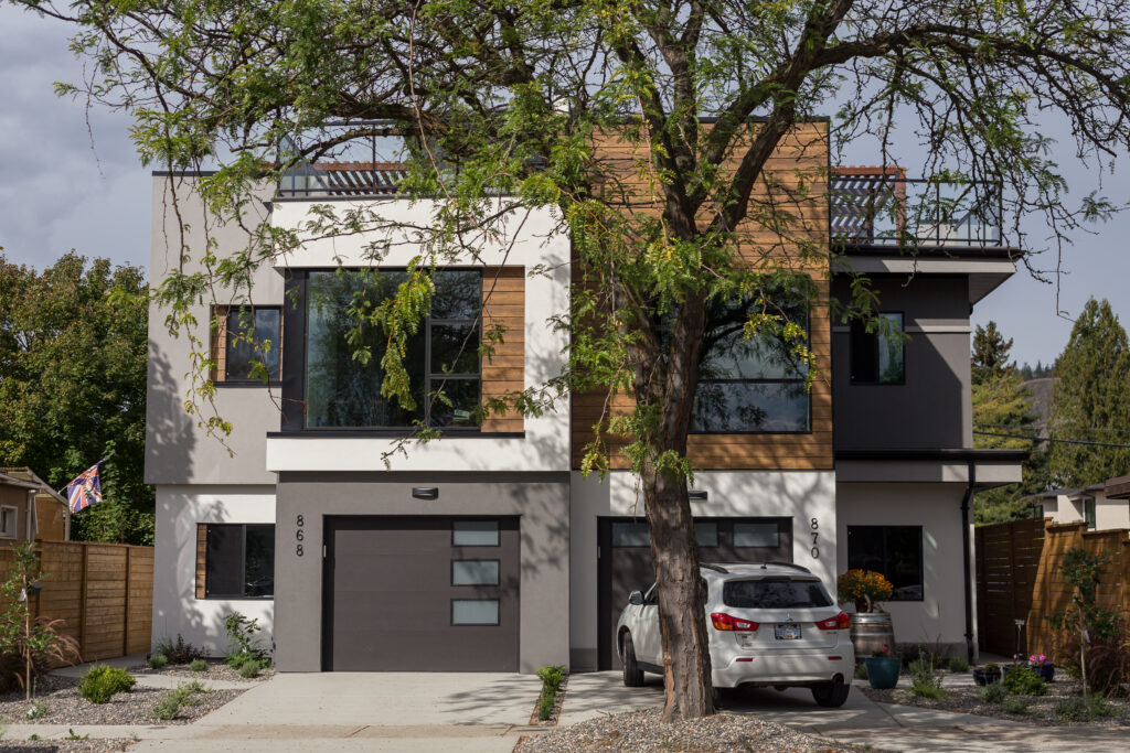 Infill Fourplex with addresses on two streets, back & front; Project Team: Unknown; Photo Credit: Arlene Janousek. 4 units; Townhomes; 1 blg