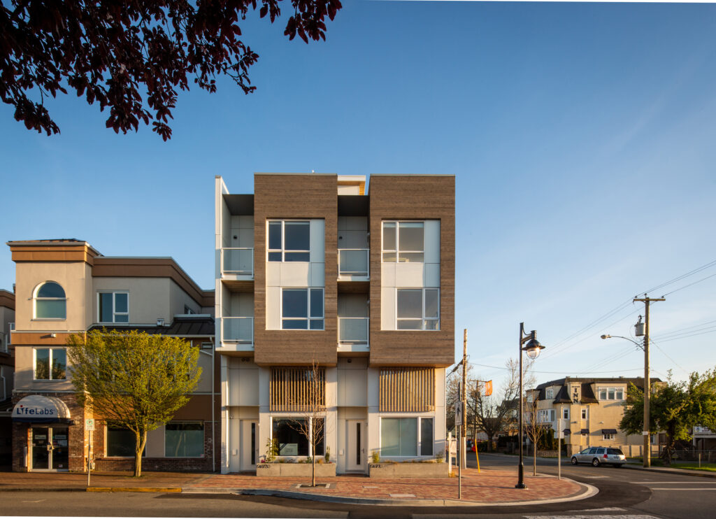 "Leeward", Two townhomes and two live-work lofts, with zero parking, on 1800 sf lot; Project Team: Aryze Developments, Low Hammond Rowe Architects; Photo Credit: James Jones. 4 units; Townhomes, Live-Work Lofts; 1 blg