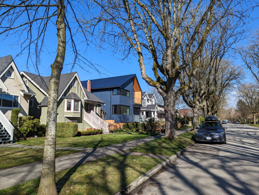 Passivehaus Duplex with a basement lock-off suite attached to each unit. Both duplex units have above-ground space. There is room for a laneway house at rear.; Project Team: One Seed; Photo Credit: OneSEED. 4 units; 1 blg; Duplex