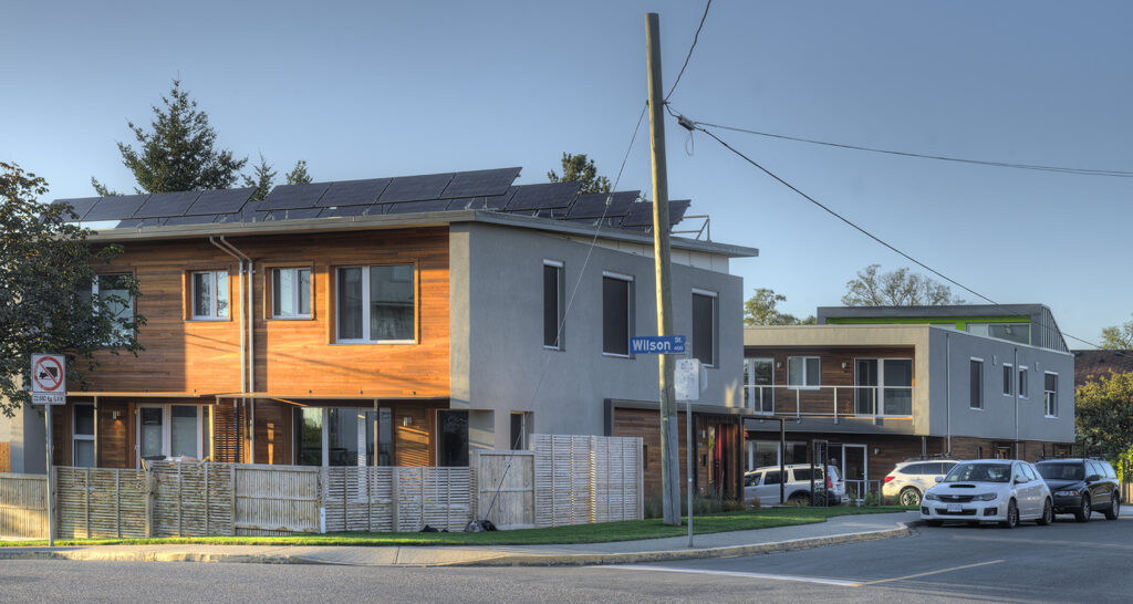 Corner Duplex, passive house certified; Project Team: Bernhardt Contracting; Photo Credit: Bernhardt Contracting. 2 units; Duplex; 1 blg