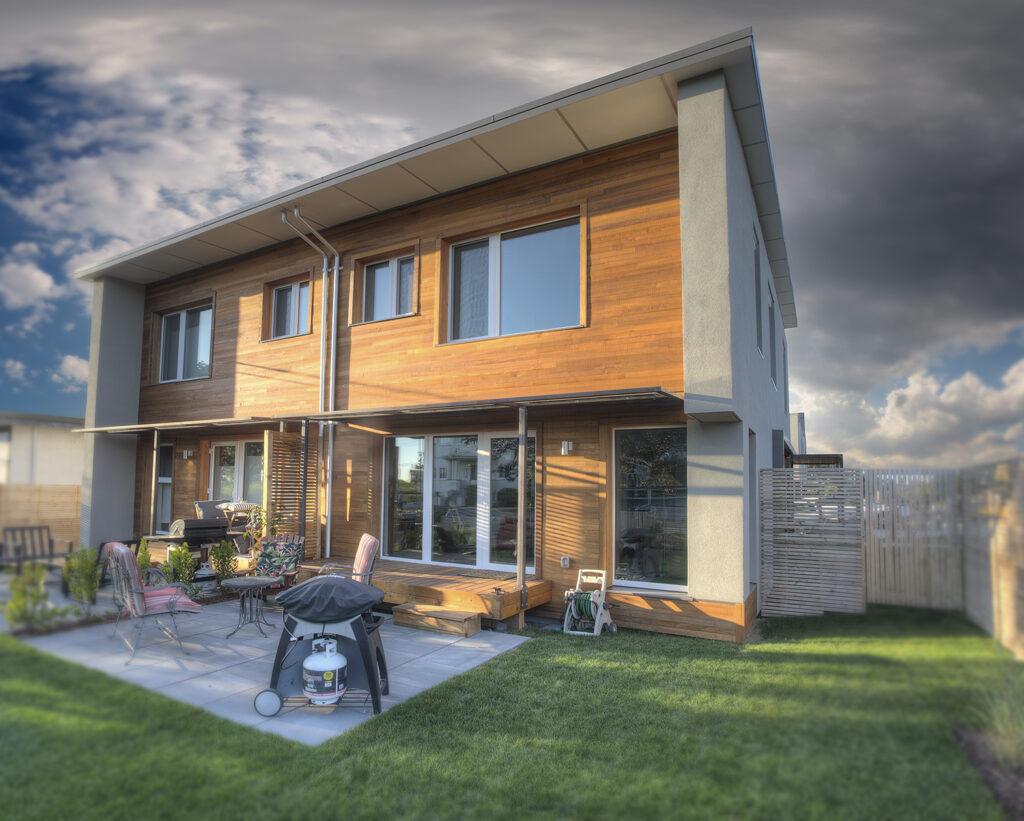 Corner Duplex, passive house certified; Project Team: Bernhardt Contracting; Photo Credit: Bernhardt Contracting. 2 units; Duplex; 1 blg